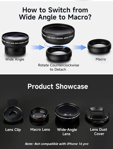 Pro Lens Kit for iPhone and Android, Macro and Wide Angle Lens (NOT A TELEPHOTO Zoom Lens) with Travel Case Black in Saudi Arabia