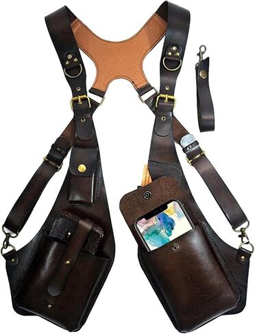 Retro Anti-Theft Leather Double Shoulder Armpit Bag Outdoor Adjustable Wallet Phone Case For Men Shoulder Holster Bags in Saudi Arabia