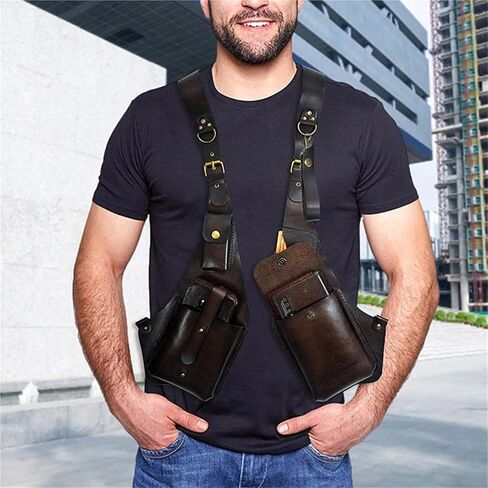Retro Anti-Theft Leather Double Shoulder Armpit Bag Outdoor Adjustable Wallet Phone Case For Men Shoulder Holster Bags in Saudi Arabia