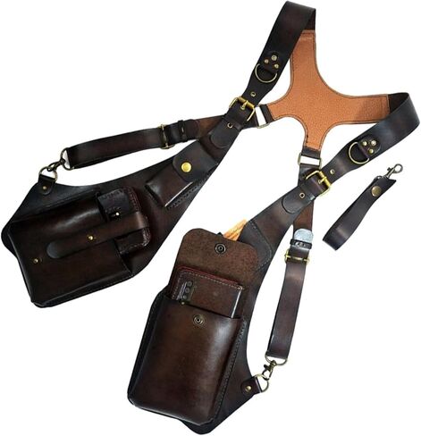 Retro Anti-Theft Leather Double Shoulder Armpit Bag Outdoor Adjustable Wallet Phone Case For Men Shoulder Holster Bags in Saudi Arabia