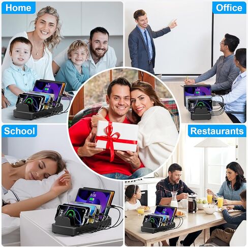 محطة شحن سريعة بقدرة 510 واط لأجهزة متعددة، محطة شحن 10 منافذ USB C مع مادة مقاومة للهب و8 كابلات لأجهزة iPhone وAndroid وiPad والأجهزة اللوحية ومنظم قاعدة شحن مكتب مكتب العائلة in Kuwait