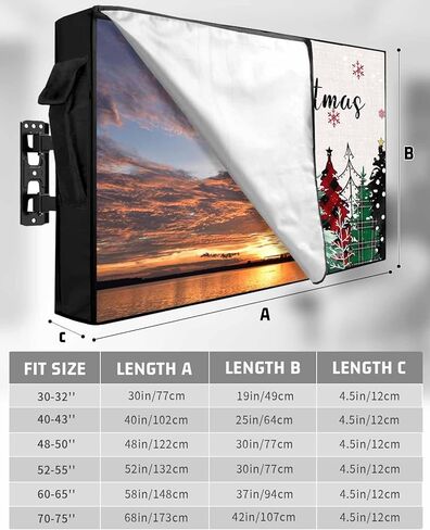 كرة عيد الميلاد في الهواء الطلق غطاء تلفزيون للشاشة المسطحة الخارجية، البونسيتة الأوكالبتوس الثلج 600D سميك مقاوم للماء واقي شاشة تلفزيون خارجي مع سحاب لشاشات مسطحة من 60 إلى 65 بوصة كتان شتوي التوت ريترو in Kuwait