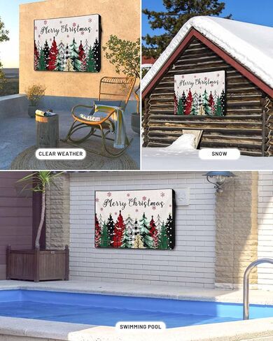 كرة عيد الميلاد في الهواء الطلق غطاء تلفزيون للشاشة المسطحة الخارجية، البونسيتة الأوكالبتوس الثلج 600D سميك مقاوم للماء واقي شاشة تلفزيون خارجي مع سحاب لشاشات مسطحة من 60 إلى 65 بوصة كتان شتوي التوت ريترو in Kuwait