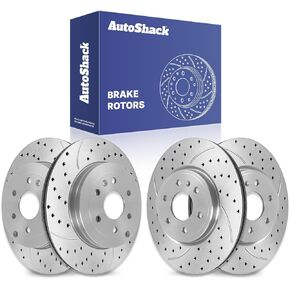 Autoshack Black Hat محفورة ودوارات الفرامل المقطعة للفرامل الأمامية والخلفية بديلة دوار الفرامل الخلفية لـ Buick Enclave Saturn Outlook GMC Acadia Limited 2007-2016 Acadia 2009-2017 Chev Traverse PR65152PR65153 in Kuwait