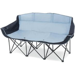 اذهب إلى الفريق! أريكة محمولة قابلة للطي - كرسي خارجي قابل للطي بثلاثة مقاعد مع حاملات أكواب وحقيبة حمل - نايلون 600D عالي التحمل للتخييم والرياضة والتخييم والشاطئ والفناء الخلفي (أزرق/رمادي) in Kuwait