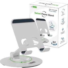 Uncaged Ergonomics 360° Swivel Rotating Adjustable Phone Stand for Desk, Portable & Foldable Cell Phone Stand for Desk, Compact Mobile Stand for Tabletop, Office, Kitchen & Bedroom (Black) in Saudi Arabia