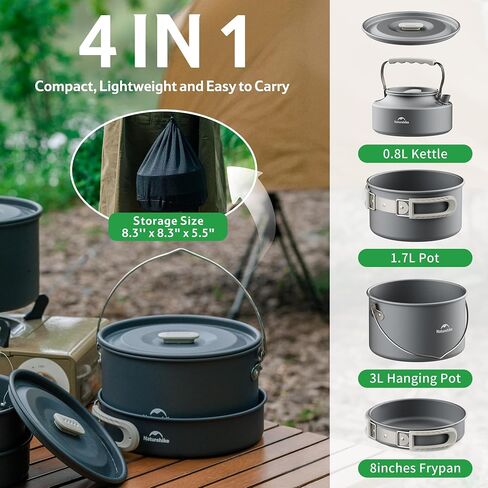 Naturehike Camping Cookware Set Mess Kit for Backpacking Gear, Camp Cooking Set, Camping Pots and Pans Set for Outdoor Backpacking Camping Hiking Picnic in Saudi Arabia