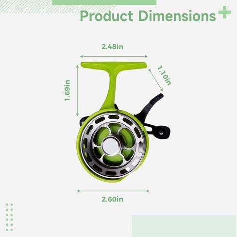 6.6 Cm (2.6 In) Inline Ice Fishing Reel Left-Handed, Aluminum Alloy And Construction Plastic Metal, 3+1 Bearing, 3.2:1 Ratio Gear, Design Seat Foot High, Green, Handle Anti-Slip in Saudi Arabia