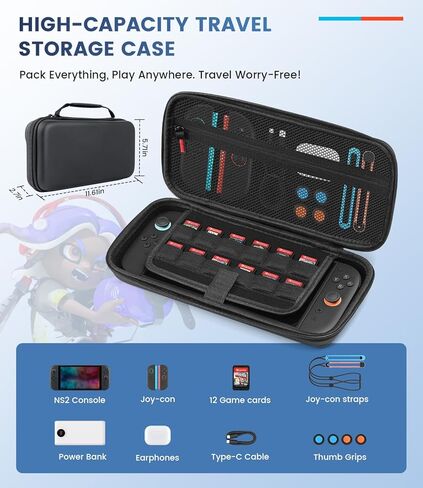 Switch 2 Accessories Bundle for Nintendo Switch 2 (2025): Carrying Case, Console Protective Cover&TPU Grips, HD Screen Protector, Joy-Con Charger, FPS Mouse Grip, 4 x Thumb Grips, Steering Wheel Joycon Grip for Mario Kart, Wrist Straps for Just Dance in Kuwait