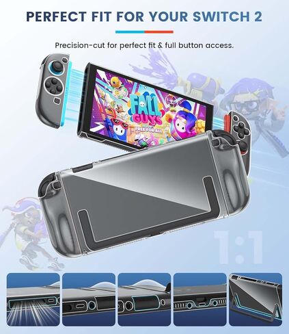 Switch 2 Accessories Bundle for Nintendo Switch 2 (2025): Carrying Case, Console Protective Cover&TPU Grips, HD Screen Protector, Joy-Con Charger, FPS Mouse Grip, 4 x Thumb Grips, Steering Wheel Joycon Grip for Mario Kart, Wrist Straps for Just Dance in Kuwait