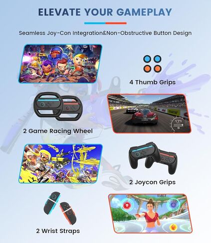 Switch 2 Accessories Bundle for Nintendo Switch 2 (2025): Carrying Case, Console Protective Cover&TPU Grips, HD Screen Protector, Joy-Con Charger, FPS Mouse Grip, 4 x Thumb Grips, Steering Wheel Joycon Grip for Mario Kart, Wrist Straps for Just Dance in Kuwait