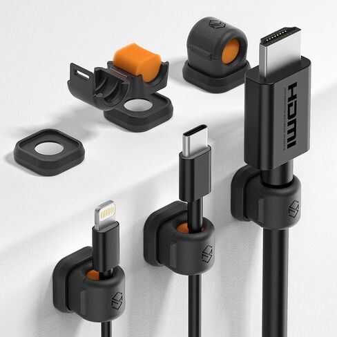 6 Pack Sinjimoru Magnetic Cable Clips, Compact Size Cord Organizer & Cable Management for Desk, Nightstand & Car, Fits up to 7.5mm Cables, Black in Saudi Arabia