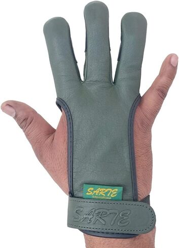 Green Cow Leather Three Finger Archery Gloves in Saudi Arabia