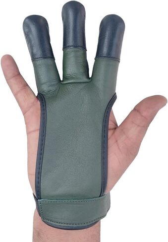 Green Cow Leather Three Finger Archery Gloves in Saudi Arabia