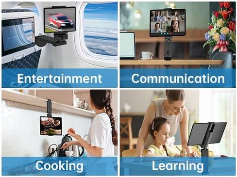 Universal Airplane Tablet Holder Mount, Travel Stand, Handsfree Travel with Multi-Directional 360 °Rotation for Flying, Desk, Study (3.15-12.4in) in Kuwait