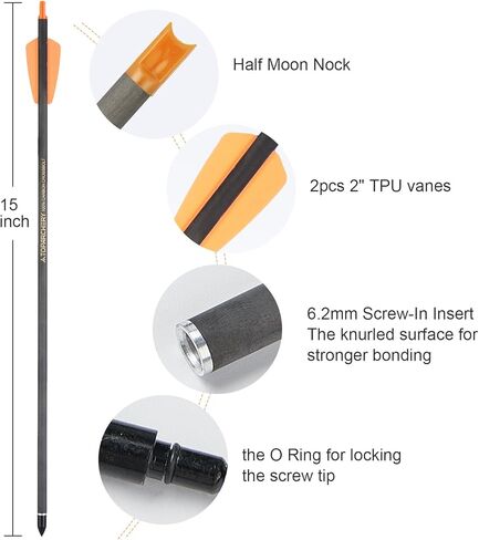 مسامير القوس والنشاب 15 بوصة سهام الرماية الكربونية مع سهام القمر للصيد سهام الرماية (12 قطعة) in Kuwait