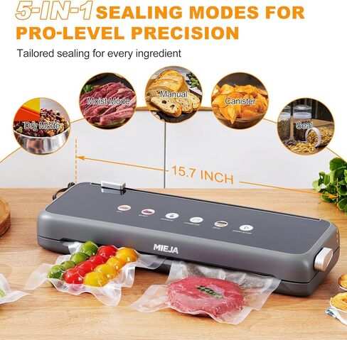 70kPa Vacuum Sealer Machine, Commercial-Grade Compact Food Sealer with Dual Seal Technology, Dry & Moist Modes, Includes 20 BPA-Free Bags & Built-in Cutter, Ideal for Kitchen Storage & Meal Prep in Saudi Arabia