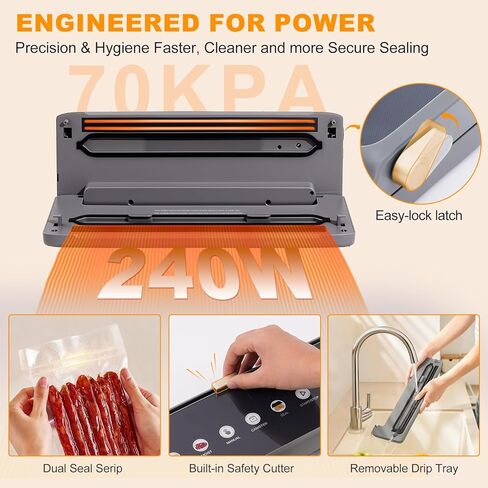 70kPa Vacuum Sealer Machine, Commercial-Grade Compact Food Sealer with Dual Seal Technology, Dry & Moist Modes, Includes 20 BPA-Free Bags & Built-in Cutter, Ideal for Kitchen Storage & Meal Prep in Saudi Arabia