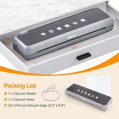 70kPa Vacuum Sealer Machine, Commercial-Grade Compact Food Sealer with Dual Seal Technology, Dry & Moist Modes, Includes 20 BPA-Free Bags & Built-in Cutter, Ideal for Kitchen Storage & Meal Prep in Saudi Arabia