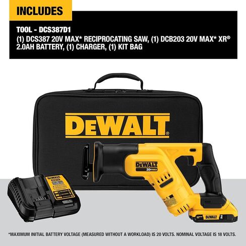DEWALT DCS387D1 20V MAX Lithium Ion Compact Reciprocating Saw Kit (2 Amp) with DEWALT DWA4101 Bi-Metal 2X Reciprocating Saw Blade Set, 8-Piece in Saudi Arabia