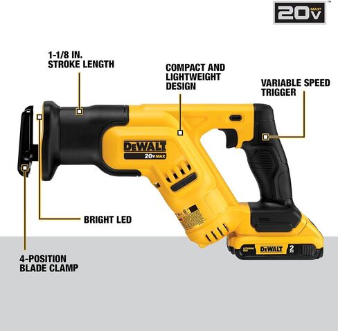 DEWALT DCS387D1 20V MAX Lithium Ion Compact Reciprocating Saw Kit (2 Amp) with DEWALT DWA4101 Bi-Metal 2X Reciprocating Saw Blade Set, 8-Piece in Saudi Arabia