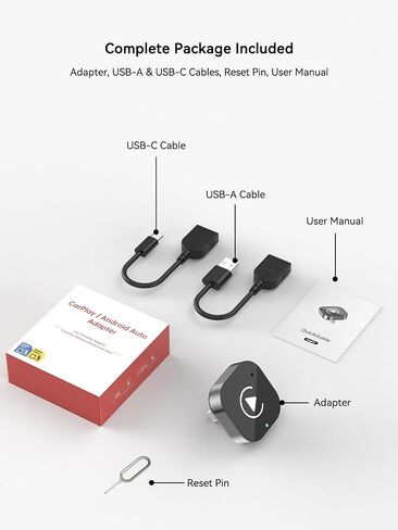 Wireless CarPlay & Android Auto Adapter, 2-in-1 Wireless CarPlay Adapter for Factory Wired CarPlay and Android Auto Cars, 5GHz WiFi, Bluetooth 5.0, Auto Connect, Plug and Play, OEM Control in Saudi Arabia