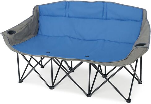 اذهب إلى الفريق! أريكة محمولة قابلة للطي - كرسي خارجي قابل للطي بثلاثة مقاعد مع حاملات أكواب وحقيبة حمل - نايلون 600D عالي التحمل للتخييم والرياضة والتخييم والشاطئ والفناء الخلفي (أزرق/رمادي) in Kuwait