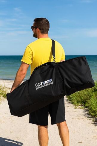 اذهب إلى الفريق! أريكة محمولة قابلة للطي - كرسي خارجي قابل للطي بثلاثة مقاعد مع حاملات أكواب وحقيبة حمل - نايلون 600D عالي التحمل للتخييم والرياضة والتخييم والشاطئ والفناء الخلفي (أزرق/رمادي) in Kuwait