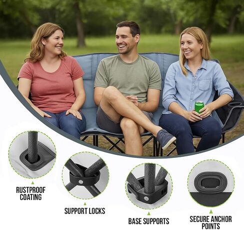 اذهب إلى الفريق! أريكة محمولة قابلة للطي - كرسي خارجي قابل للطي بثلاثة مقاعد مع حاملات أكواب وحقيبة حمل - نايلون 600D عالي التحمل للتخييم والرياضة والتخييم والشاطئ والفناء الخلفي (أزرق/رمادي) in Kuwait