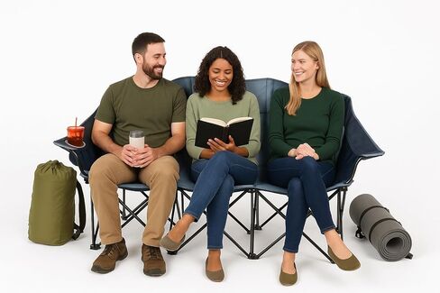 اذهب إلى الفريق! أريكة محمولة قابلة للطي - كرسي خارجي قابل للطي بثلاثة مقاعد مع حاملات أكواب وحقيبة حمل - نايلون 600D عالي التحمل للتخييم والرياضة والتخييم والشاطئ والفناء الخلفي (أزرق/رمادي) in Kuwait