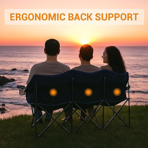 اذهب إلى الفريق! أريكة محمولة قابلة للطي - كرسي خارجي قابل للطي بثلاثة مقاعد مع حاملات أكواب وحقيبة حمل - نايلون 600D عالي التحمل للتخييم والرياضة والتخييم والشاطئ والفناء الخلفي (أزرق/رمادي) in Kuwait