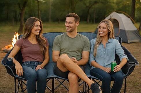 اذهب إلى الفريق! أريكة محمولة قابلة للطي - كرسي خارجي قابل للطي بثلاثة مقاعد مع حاملات أكواب وحقيبة حمل - نايلون 600D عالي التحمل للتخييم والرياضة والتخييم والشاطئ والفناء الخلفي (أزرق/رمادي) in Kuwait