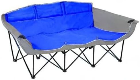اذهب إلى الفريق! أريكة محمولة قابلة للطي - كرسي خارجي قابل للطي بثلاثة مقاعد مع حاملات أكواب وحقيبة حمل - نايلون 600D عالي التحمل للتخييم والرياضة والتخييم والشاطئ والفناء الخلفي (أزرق/رمادي) in Kuwait