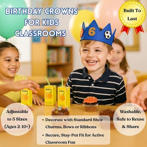 Birthday Crown for Kids Classroom – Adjustable Soft Silicone Princess Crown, Ages 2–10+, BPA Free, Dishwasher Safe in Saudi Arabia