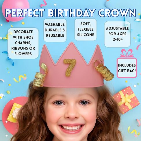 Birthday Crown for Kids Classroom – Adjustable Soft Silicone Princess Crown, Ages 2–10+, BPA Free, Dishwasher Safe in Saudi Arabia