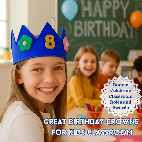 Birthday Crown for Kids Classroom – Adjustable Soft Silicone Princess Crown, Ages 2–10+, BPA Free, Dishwasher Safe in Saudi Arabia