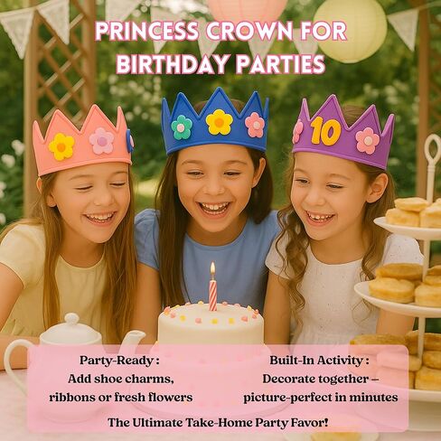 Birthday Crown for Kids Classroom – Adjustable Soft Silicone Princess Crown, Ages 2–10+, BPA Free, Dishwasher Safe in Saudi Arabia
