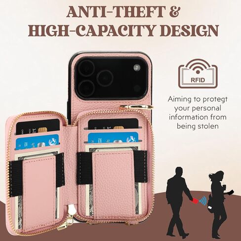 for iPhone 17 Pro Max Case Wallet, RFID Blocking PU Leather Zipper Handbag Purse Flip Cover, Kickstand Folio with Slots Holder Strap Lanyard 5G 6.9 Inch (Black, for iPhone 17 Pro Max Case) in Saudi Arabia