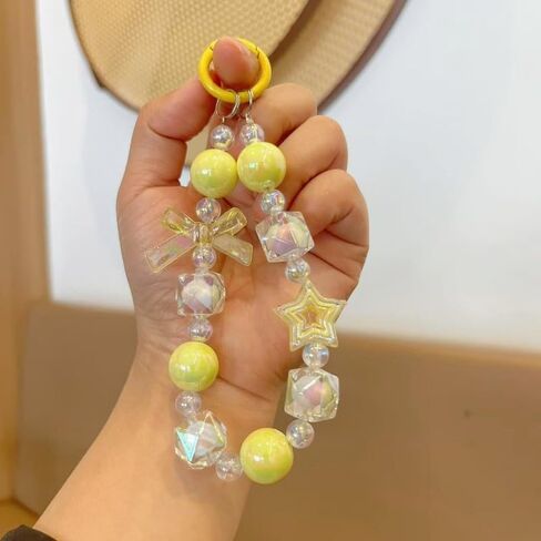 Bow Vibrant Phone Lanyard Colorful String Color Plating Cell Phone Strap Hand Wrist Strap Keychain (Yellow) in Saudi Arabia