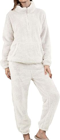 PEHMEA Winter Warm Fluffy Pajamas Sets for Women, Cozy Half Zip Pullover with Fleece Pjs Pants Thermal Sleepwear Loungewear in Saudi Arabia