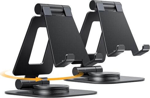 Nulaxy 2-Pack حامل هاتف دوار 360 درجة، حامل هاتف قابل للطي وقابل للتعديل بالكامل، حامل سطح المكتب من الألومنيوم مع قاعدة مضادة للانزلاق، قاعدة ملحقات المكتب لجميع الهواتف ذات الحافظة السميكة، أسود in Kuwait