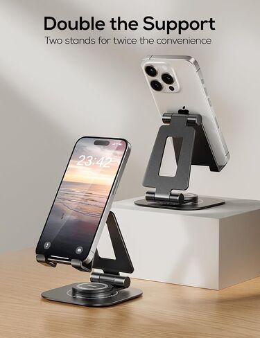 Nulaxy 2-Pack حامل هاتف دوار 360 درجة، حامل هاتف قابل للطي وقابل للتعديل بالكامل، حامل سطح المكتب من الألومنيوم مع قاعدة مضادة للانزلاق، قاعدة ملحقات المكتب لجميع الهواتف ذات الحافظة السميكة، أسود in Kuwait