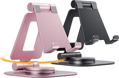Nulaxy 2-Pack حامل هاتف دوار 360 درجة، حامل هاتف قابل للطي وقابل للتعديل بالكامل، حامل سطح المكتب من الألومنيوم مع قاعدة مضادة للانزلاق، قاعدة ملحقات المكتب لجميع الهواتف ذات الحافظة السميكة، أسود in Kuwait