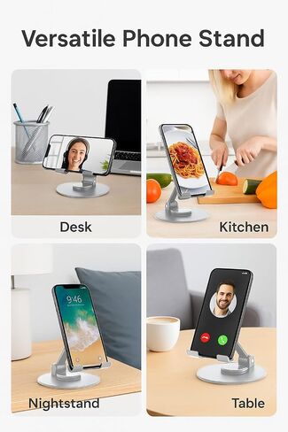 Uncaged Ergonomics 360° Swivel Rotating Adjustable Phone Stand for Desk, Portable & Foldable Cell Phone Stand for Desk, Compact Mobile Stand for Tabletop, Office, Kitchen & Bedroom (Black) in Saudi Arabia