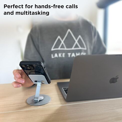 Uncaged Ergonomics 360° Swivel Rotating Adjustable Phone Stand for Desk, Portable & Foldable Cell Phone Stand for Desk, Compact Mobile Stand for Tabletop, Office, Kitchen & Bedroom (Black) in Saudi Arabia