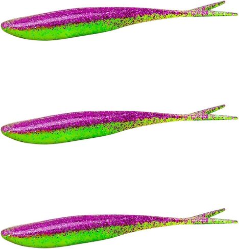 Lunker City Fishing 4.5" Freaky Fish Split Tail Soft Plastic Minnow Bass Lure Stick Bait Shad Jerkbait, 8 Per Bag, Made in The USA in Kuwait