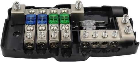 0/4GA مدخل 4-Way Camper Car Audio Distribution Block مع الأرض، 30A 60A 80A Fuse للسيارات وسيارات الدفع الرباعي والحافلات وRVs واليخوت والسفن، كتلة توزيع صندوق فيوز ANL صغير متعدد الوظائف in Kuwait