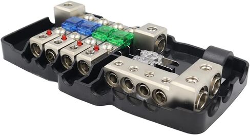 0/4GA مدخل 4-Way Camper Car Audio Distribution Block مع الأرض، 30A 60A 80A Fuse للسيارات وسيارات الدفع الرباعي والحافلات وRVs واليخوت والسفن، كتلة توزيع صندوق فيوز ANL صغير متعدد الوظائف in Kuwait
