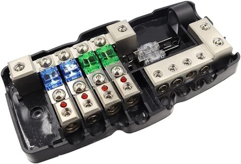 0/4GA مدخل 4-Way Camper Car Audio Distribution Block مع الأرض، 30A 60A 80A Fuse للسيارات وسيارات الدفع الرباعي والحافلات وRVs واليخوت والسفن، كتلة توزيع صندوق فيوز ANL صغير متعدد الوظائف in Kuwait