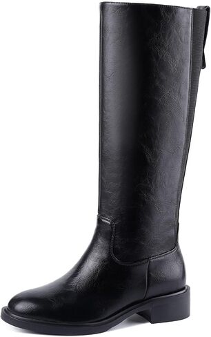Knee High Boots for Women Round Toe Wide Calf Chunky Low Heel Pull On Riding Boots Comfortable Tall Campus Boots in Saudi Arabia